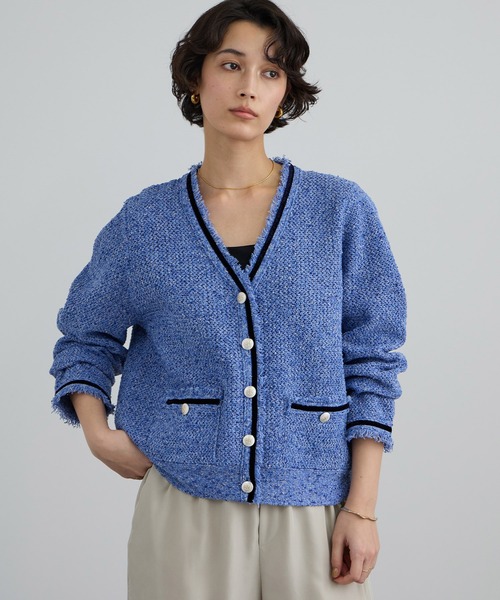 SALON adam et rope'（サロン アダム エ ロペ）の「ツイーディーニットカーディガン（カーディガン/ボレロ・レディース・オフホワイト/ブルー系その他4・FREE）」の3枚目の写真