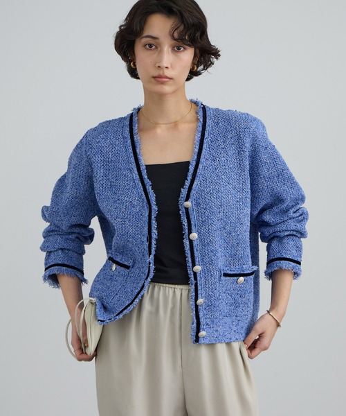 SALON adam et rope'（サロン アダム エ ロペ）の「ツイーディーニットカーディガン（カーディガン/ボレロ・レディース・オフホワイト/ブルー系その他4・FREE）」の10枚目の写真