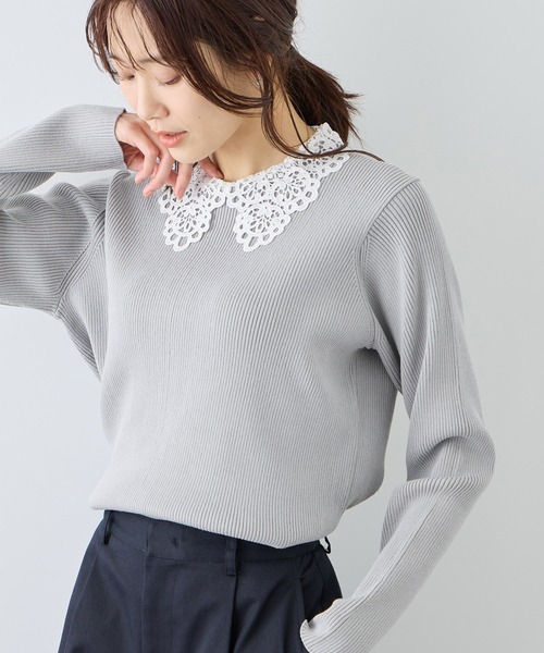 ミ*チ様 インポートロッサ　レース付きトップス　長袖　淡グレー色 レースカラーニット（ニット/セーター）｜ROPE' PICNIC（ロペ
