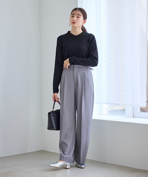 ROPE' PICNIC（ロペピクニック）の「レースカラーニット（ニット/セーター・レディース・ライトグレー/オフホワイト/ネイビー・S/M）」の4枚目の写真