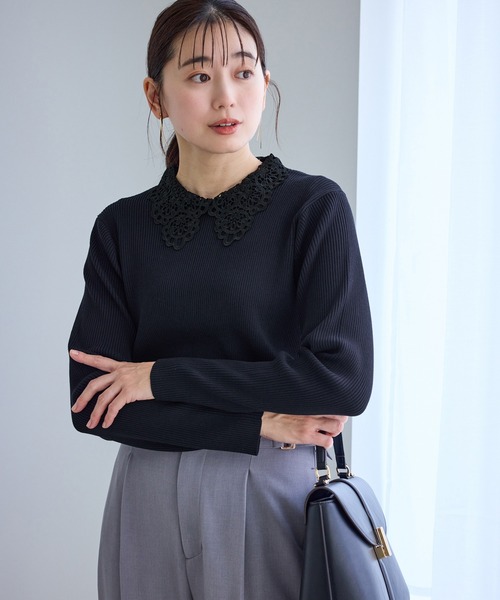 ROPE' PICNIC（ロペピクニック）の「レースカラーニット（ニット/セーター・レディース・ライトグレー/オフホワイト/ネイビー・S/M）」の5枚目の写真