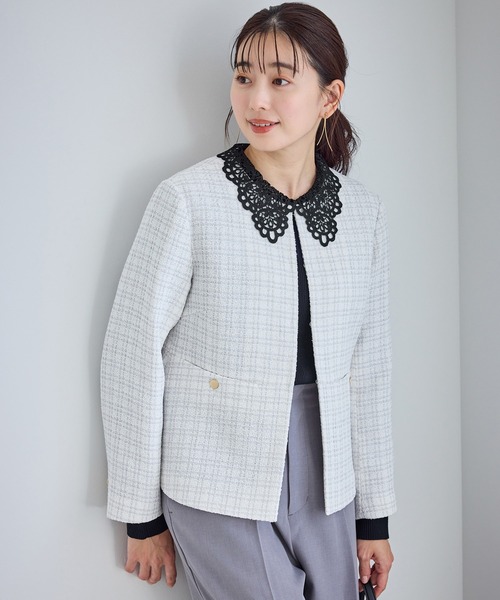 ROPE' PICNIC（ロペピクニック）の「レースカラーニット（ニット/セーター・レディース・ライトグレー/オフホワイト/ネイビー・S/M）」の6枚目の写真