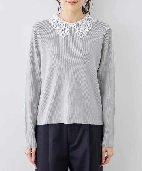 ROPE' PICNIC（ロペピクニック）の「レースカラーニット（ニット/セーター・レディース・ライトグレー/オフホワイト/ネイビー・S/M）」の7枚目の写真