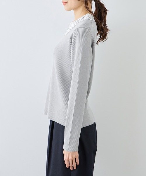 ROPE' PICNIC（ロペピクニック）の「レースカラーニット（ニット/セーター・レディース・ライトグレー/オフホワイト/ネイビー・S/M）」の8枚目の写真