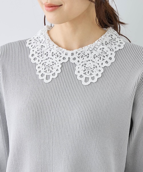 ROPE' PICNIC（ロペピクニック）の「レースカラーニット（ニット/セーター・レディース・ライトグレー/オフホワイト/ネイビー・S/M）」の10枚目の写真