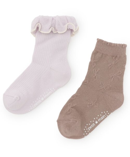 petit main(プティマイン)の「フリルクルーソックス2P(ソックス/靴下・キッズ・アイボリー/ラベンダー/ライトピンク・M(16-18cm)/S(13-15cm)/11-13cm/L(18-20cm))」の2枚目の写真