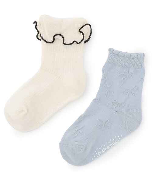 petit main(プティマイン)の「フリルクルーソックス2P(ソックス/靴下・キッズ・アイボリー/ラベンダー/ライトピンク・M(16-18cm)/S(13-15cm)/11-13cm/L(18-20cm))」の1枚目の写真