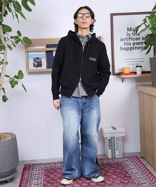 FFEIN(フェイン)の「【FFEIN(フェイン)】ワンポイント刺繍フード短丈ニットPK / ジップパーカー ダブルジップ ニット フーディ 刺繍 【短丈】(パーカー・メンズ・カーキ/ブラウン/ブラック/ネイビー/グレー・MEDIUM/LARGE/SMALL)」の8枚目の写真