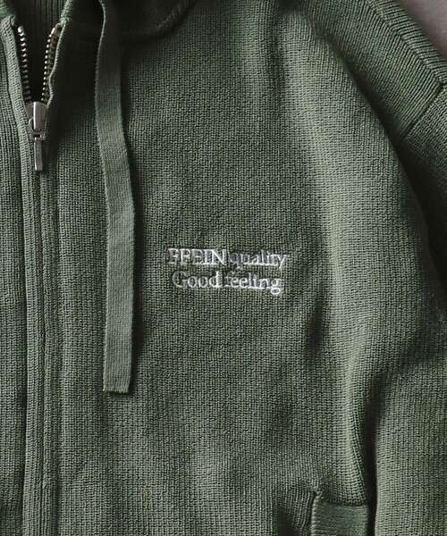 FFEIN(フェイン)の「【FFEIN(フェイン)】ワンポイント刺繍フード短丈ニットPK / ジップパーカー ダブルジップ ニット フーディ 刺繍 【短丈】(パーカー・メンズ・カーキ/ブラウン/ブラック/ネイビー/グレー・MEDIUM/LARGE/SMALL)」の18枚目の写真