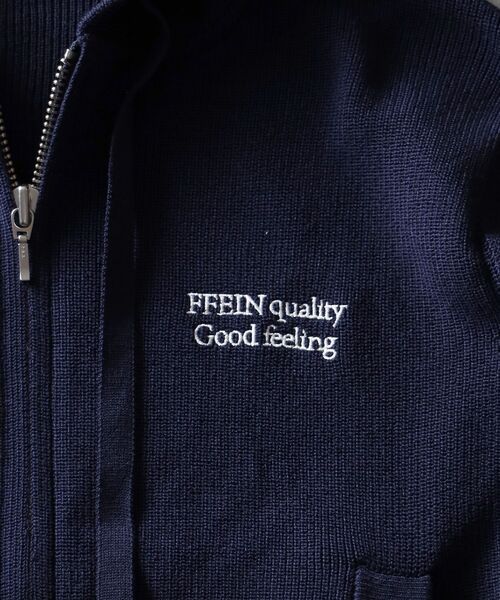 FFEIN(フェイン)の「【FFEIN(フェイン)】ワンポイント刺繍フード短丈ニットPK / ジップパーカー ダブルジップ ニット フーディ 刺繍 【短丈】(パーカー・メンズ・カーキ/ブラウン/ブラック/ネイビー/グレー・MEDIUM/LARGE/SMALL)」の20枚目の写真