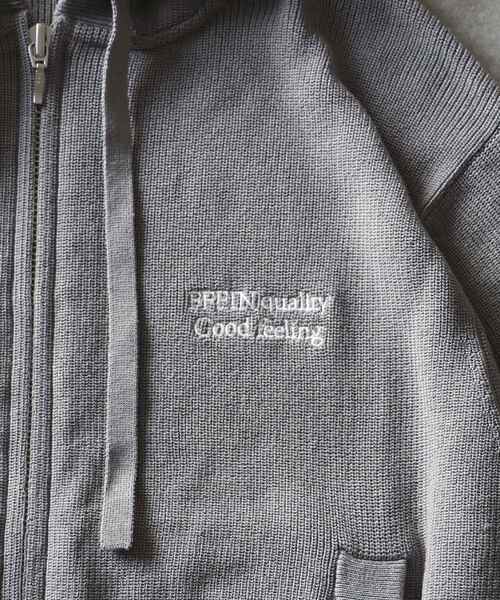 FFEIN(フェイン)の「【FFEIN(フェイン)】ワンポイント刺繍フード短丈ニットPK / ジップパーカー ダブルジップ ニット フーディ 刺繍 【短丈】(パーカー・メンズ・カーキ/ブラウン/ブラック/ネイビー/グレー・MEDIUM/LARGE/SMALL)」の21枚目の写真
