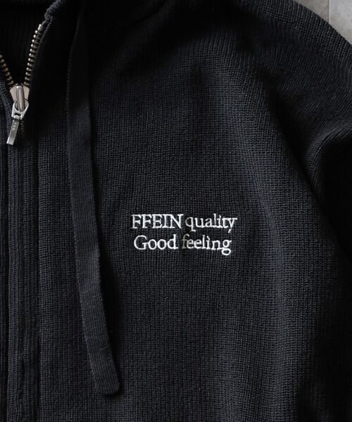 FFEIN(フェイン)の「【FFEIN(フェイン)】ワンポイント刺繍フード短丈ニットPK / ジップパーカー ダブルジップ ニット フーディ 刺繍 【短丈】(パーカー・メンズ・カーキ/ブラウン/ブラック/ネイビー/グレー・MEDIUM/LARGE/SMALL)」の22枚目の写真