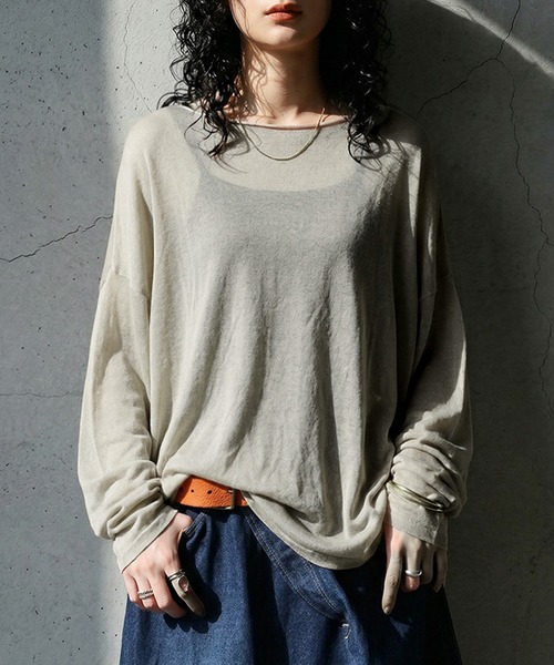 antiqua(アンティカ)の「クルーネック シアー ロンT(Tシャツ/カットソー・レディース・ブラック/ブラウン系その他/ブルー/ダークグレー/ベージュ/ホワイト/ライム/ピンク・ONESIZE)」の6枚目の写真