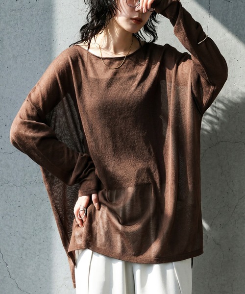 antiqua(アンティカ)の「クルーネック シアー ロンT(Tシャツ/カットソー・レディース・ブラック/ブラウン系その他/ブルー/ダークグレー/ベージュ/ホワイト/ライム/ピンク・ONESIZE)」の5枚目の写真