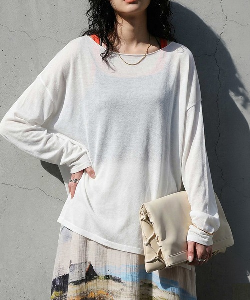 antiqua(アンティカ)の「クルーネック シアー ロンT(Tシャツ/カットソー・レディース・ブラック/ブラウン系その他/ブルー/ダークグレー/ベージュ/ホワイト/ライム/ピンク・ONESIZE)」の2枚目の写真