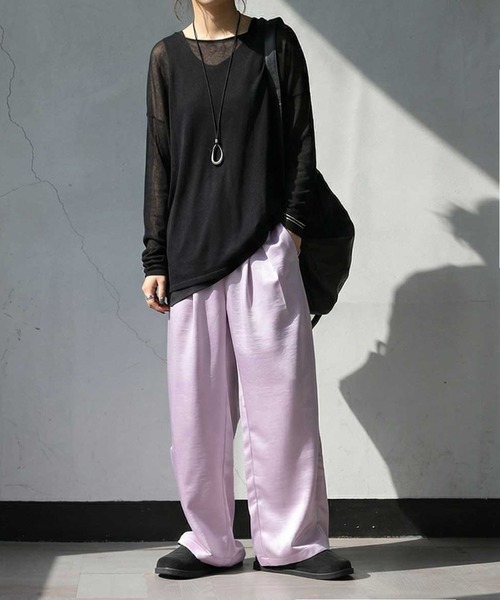 antiqua(アンティカ)の「クルーネック シアー ロンT(Tシャツ/カットソー・レディース・ブラック/ブラウン系その他/ブルー/ダークグレー/ベージュ/ホワイト/ライム/ピンク・ONESIZE)」の16枚目の写真