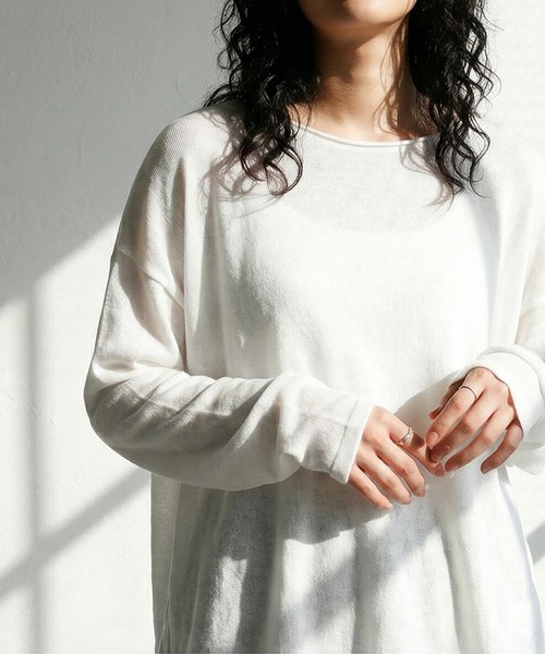 antiqua(アンティカ)の「クルーネック シアー ロンT(Tシャツ/カットソー・レディース・ブラック/ブラウン系その他/ブルー/ダークグレー/ベージュ/ホワイト/ライム/ピンク・ONESIZE)」の12枚目の写真