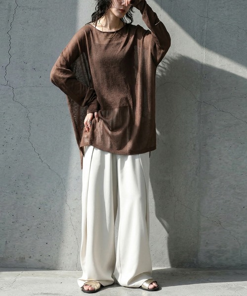 antiqua(アンティカ)の「クルーネック シアー ロンT(Tシャツ/カットソー・レディース・ブラック/ブラウン系その他/ブルー/ダークグレー/ベージュ/ホワイト/ライム/ピンク・ONESIZE)」の20枚目の写真