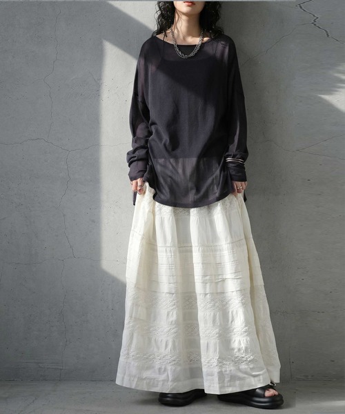 antiqua(アンティカ)の「クルーネック シアー ロンT(Tシャツ/カットソー・レディース・ブラック/ブラウン系その他/ブルー/ダークグレー/ベージュ/ホワイト/ライム/ピンク・ONESIZE)」の17枚目の写真