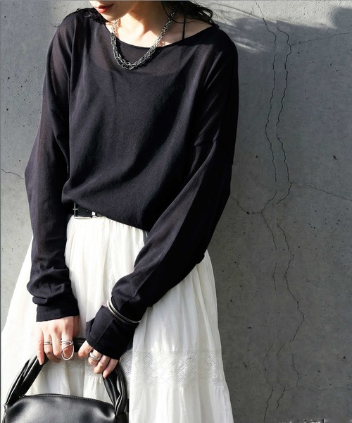 antiqua(アンティカ)の「クルーネック シアー ロンT(Tシャツ/カットソー・レディース・ブラック/ブラウン系その他/ブルー/ダークグレー/ベージュ/ホワイト/ライム/ピンク・ONESIZE)」の18枚目の写真