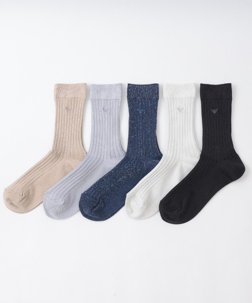 EMPORIO ARMANI(エンポリオアルマーニ)の「EMPORIO ARMANI ワンポイントラメ リブソックス 03447100(ソックス/靴下・レディース・ホワイト/ブラック/サックスブルー/ネイビー/サンドベージュ・23-25cm)」の12枚目の写真