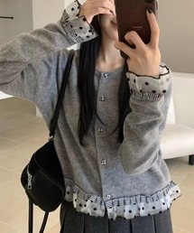 ドットフリル デザインカーディガン