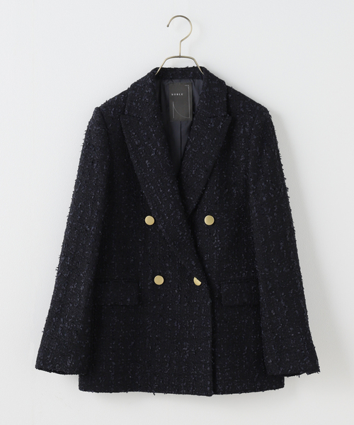 Noble（ノーブル）の「《WEB＆一部店舗限定》フラッグツイードピークドラペルジャケット（テーラードジャケット・レディース・ネイビー・36）」の2枚目の写真