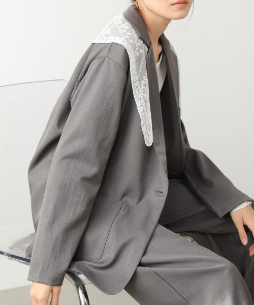 Bab(バブ)の「【セットアップ】ゆるシルエットテーラードジャケット+ウエストゴムストレートシルエットパンツ(テーラードジャケット・レディース・グレー/ブラック/モカ・FREE)」の19枚目の写真