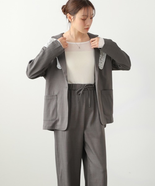 Bab(バブ)の「【セットアップ】ゆるシルエットテーラードジャケット+ウエストゴムストレートシルエットパンツ(テーラードジャケット・レディース・グレー/ブラック/モカ・FREE)」の20枚目の写真