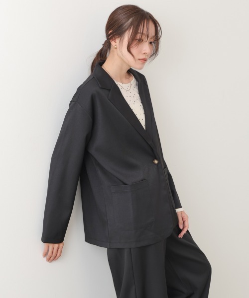 Bab(バブ)の「【セットアップ】ゆるシルエットテーラードジャケット+ウエストゴムストレートシルエットパンツ(テーラードジャケット・レディース・グレー/ブラック/モカ・FREE)」の9枚目の写真