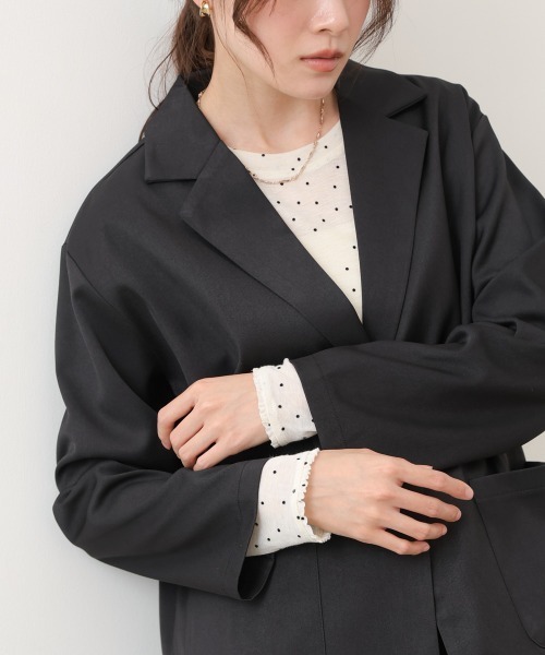 Bab(バブ)の「【セットアップ】ゆるシルエットテーラードジャケット+ウエストゴムストレートシルエットパンツ(テーラードジャケット・レディース・グレー/ブラック/モカ・FREE)」の10枚目の写真