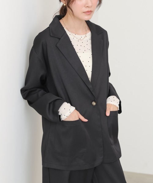 Bab(バブ)の「【セットアップ】ゆるシルエットテーラードジャケット+ウエストゴムストレートシルエットパンツ(テーラードジャケット・レディース・グレー/ブラック/モカ・FREE)」の12枚目の写真
