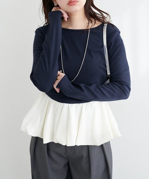 natural couture(ナチュラルクチュール)の「バルーンリブプルオーバー(Tシャツ/カットソー・レディース・ブラック/サックスブルー/ネイビー/オフホワイト・FREE)」の3枚目の写真