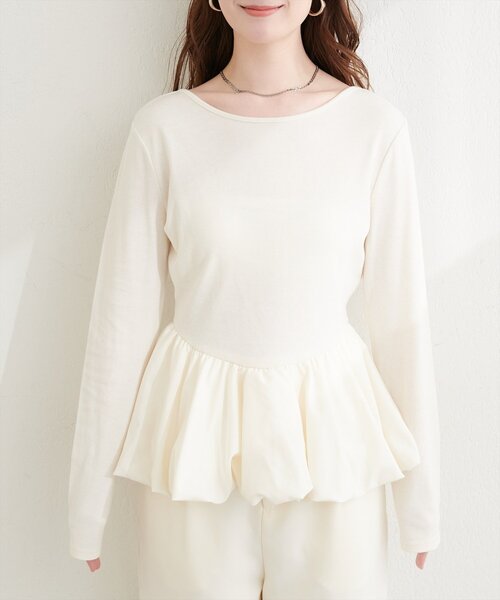 natural couture(ナチュラルクチュール)の「バルーンリブプルオーバー(Tシャツ/カットソー・レディース・ブラック/サックスブルー/ネイビー/オフホワイト・FREE)」の14枚目の写真