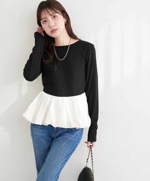 natural couture(ナチュラルクチュール)の「バルーンリブプルオーバー(Tシャツ/カットソー・レディース・ブラック/サックスブルー/ネイビー/オフホワイト・FREE)」の16枚目の写真