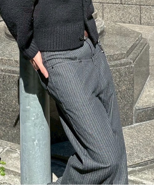 Chikashitsu +(チカシツプラス)の「【Chikashitsu +】low pocket stripe straight denim pants / 【チカシツプラス】ローポケットストライプデニムパンツ(デニムパンツ・メンズ・ブラック・L/M/S)」の13枚目の写真