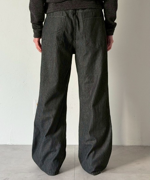 Chikashitsu +(チカシツプラス)の「【Chikashitsu +】low pocket stripe straight denim pants / 【チカシツプラス】ローポケットストライプデニムパンツ(デニムパンツ・メンズ・ブラック・L/M/S)」の10枚目の写真