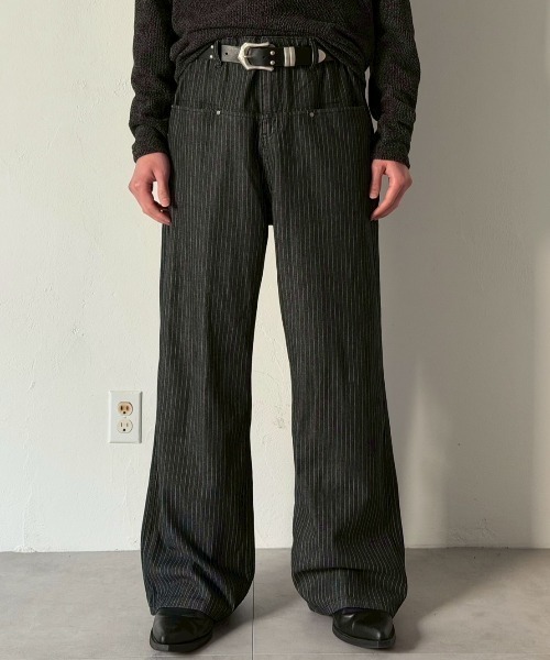 Chikashitsu +(チカシツプラス)の「【Chikashitsu +】low pocket stripe straight denim pants / 【チカシツプラス】ローポケットストライプデニムパンツ(デニムパンツ・メンズ・ブラック・L/M/S)」の16枚目の写真