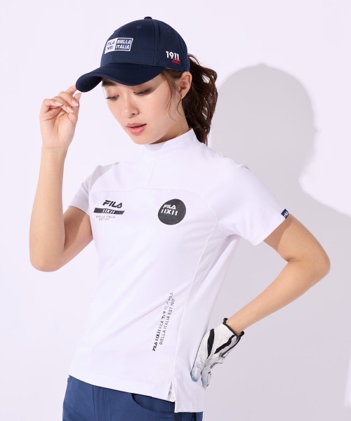 FILA GOLF(フィラゴルフ )の「モックネックシャツ(Tシャツ/カットソー・レディース・ライトピンク/ホワイト/ブラック/ライトグリーン・MEDIUM/LARGE/SMALL)」の1枚目の写真