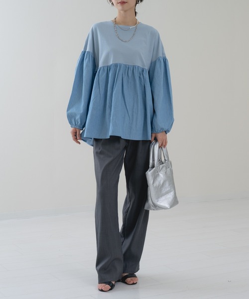 refinedworks(リファインドワークス)の「【refinedworks】異素材ドッキング デニムプルオーバー(Tシャツ/カットソー・レディース・ネイビー/ブルー・FREE)」の12枚目の写真