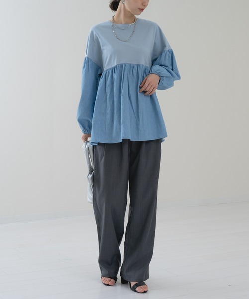 refinedworks(リファインドワークス)の「【refinedworks】異素材ドッキング デニムプルオーバー(Tシャツ/カットソー・レディース・ネイビー/ブルー・FREE)」の14枚目の写真