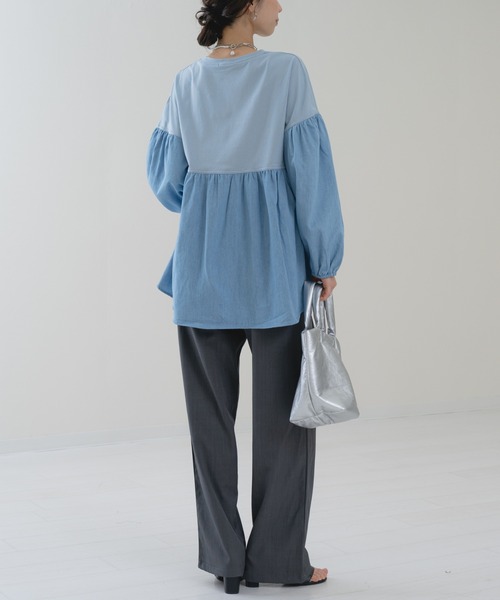 refinedworks(リファインドワークス)の「【refinedworks】異素材ドッキング デニムプルオーバー(Tシャツ/カットソー・レディース・ネイビー/ブルー・FREE)」の15枚目の写真