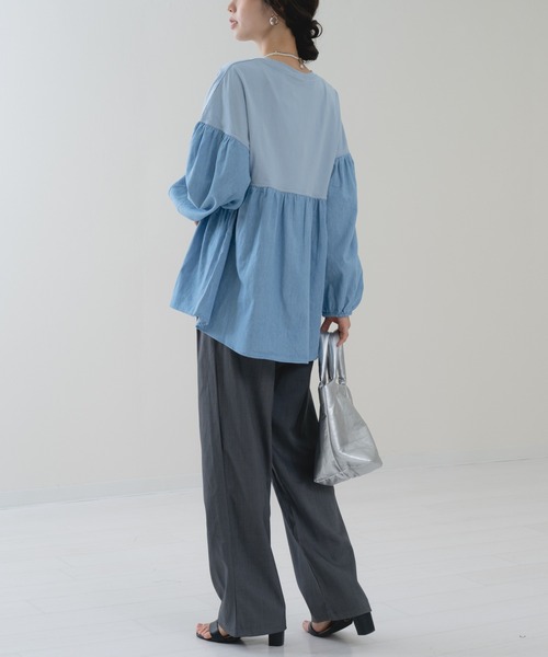 refinedworks(リファインドワークス)の「【refinedworks】異素材ドッキング デニムプルオーバー(Tシャツ/カットソー・レディース・ネイビー/ブルー・FREE)」の16枚目の写真