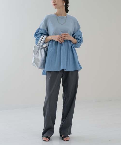 refinedworks(リファインドワークス)の「【refinedworks】異素材ドッキング デニムプルオーバー(Tシャツ/カットソー・レディース・ネイビー/ブルー・FREE)」の17枚目の写真