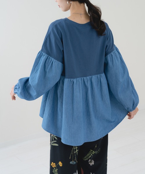 refinedworks(リファインドワークス)の「【refinedworks】異素材ドッキング デニムプルオーバー(Tシャツ/カットソー・レディース・ネイビー/ブルー・FREE)」の11枚目の写真