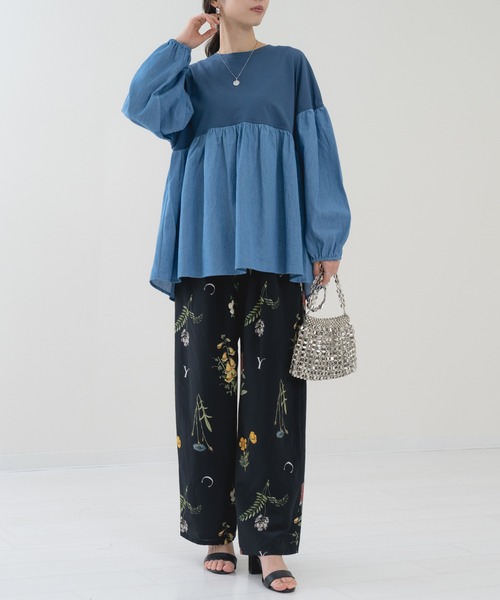 refinedworks(リファインドワークス)の「【refinedworks】異素材ドッキング デニムプルオーバー(Tシャツ/カットソー・レディース・ネイビー/ブルー・FREE)」の18枚目の写真