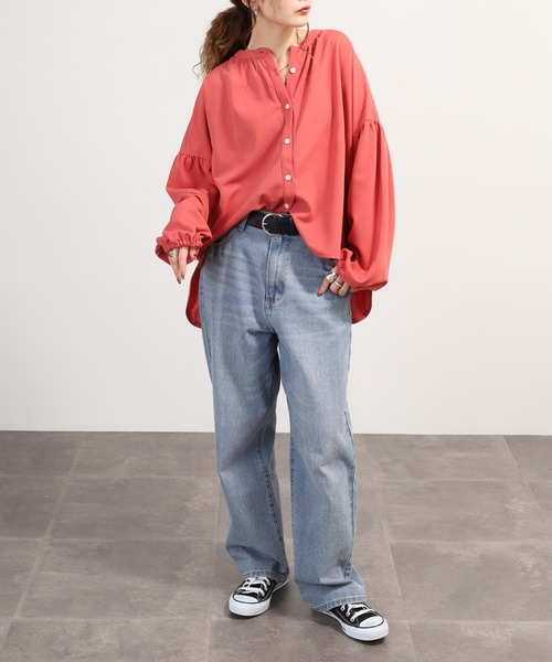 OMNES(オムネス)の「アムンゼン(梨地) バンドカラーギャザーシャツ 長袖(シャツ/ブラウス・レディース・アイボリー/ピンク・FREE)」の16枚目の写真