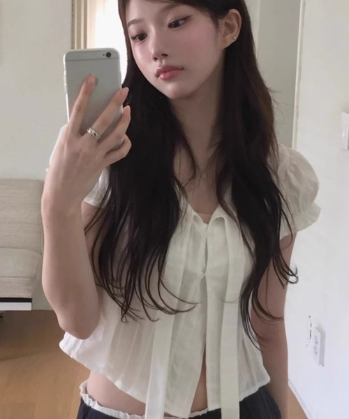 Teem Store（チームストア）の「Vネックピチシャツ（Tシャツ/カットソー・レディース・ホワイト・F）」の8枚目の写真