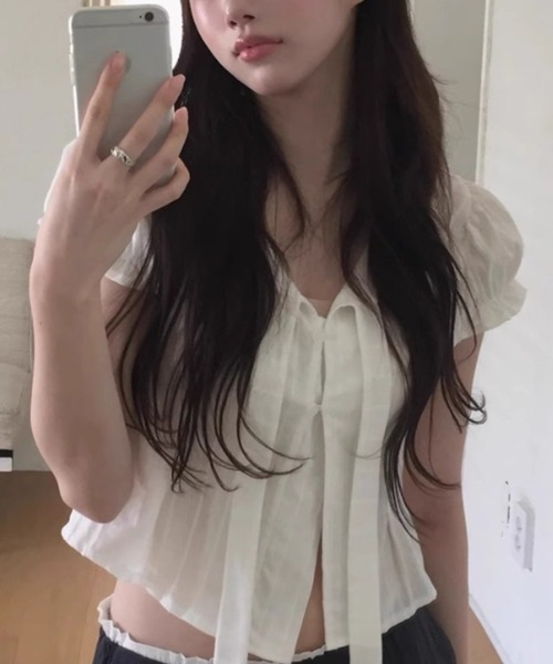 Teem Store（チームストア）の「Vネックピチシャツ（Tシャツ/カットソー・レディース・ホワイト・F）」の6枚目の写真