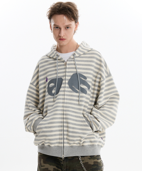 HOODHOOD(フッドフッド)の「エイリアン フードジップアップ ストライプ グレー(パーカー・レディース・その他・1/2)」の2枚目の写真